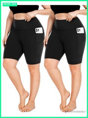 Plus Size Biker Shorts High Waist Tummy Control with Pockets Workout Yoga